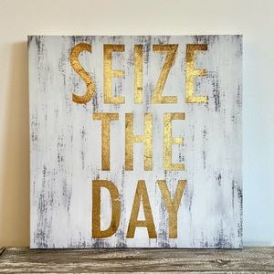 Seize The Day Wood Canvas Wall Art - Gold, White, Silver